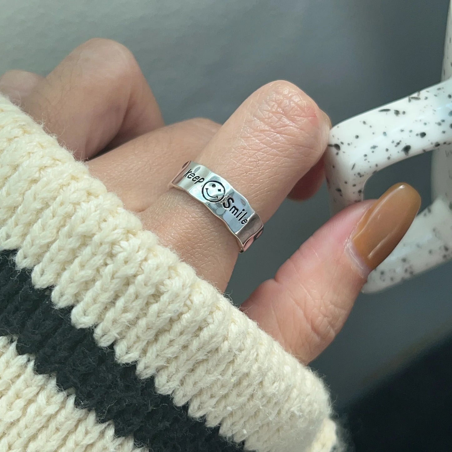 Stainless Steel Smiley Ring